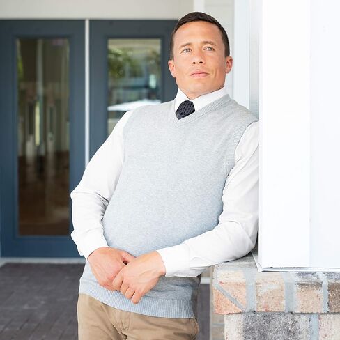 سترة من مزيج القطن CC بقصة ضيقة ورقبة على شكل حرف V للرجال | سترات خفيفة الوزن قابلة للتنفس برقبة على شكل حرف V للرجال in Kuwait