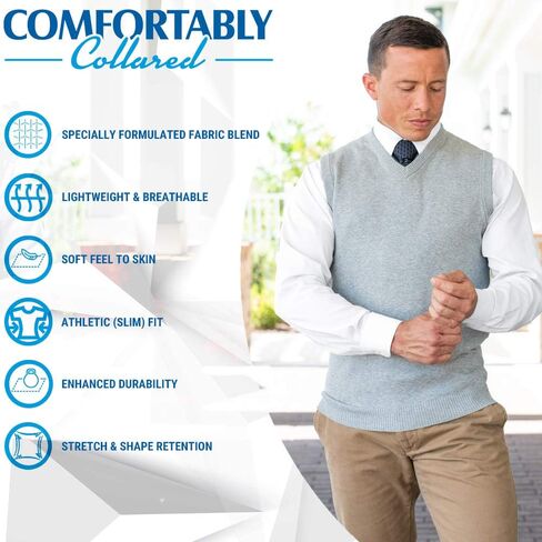 سترة من مزيج القطن CC بقصة ضيقة ورقبة على شكل حرف V للرجال | سترات خفيفة الوزن قابلة للتنفس برقبة على شكل حرف V للرجال in Kuwait