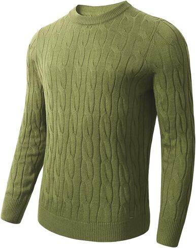 织礼 Men's Casual Crewneck Sweaters Cable Knit Thermal Pullover Sweater in Kuwait