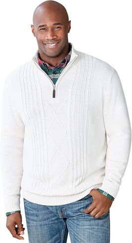 Liberty Blues Men's Big & Tall ™ Shoreman's Quarter Zip Cable Knit Sweater - Tall - 6XL, Heather Slate Gray in Kuwait