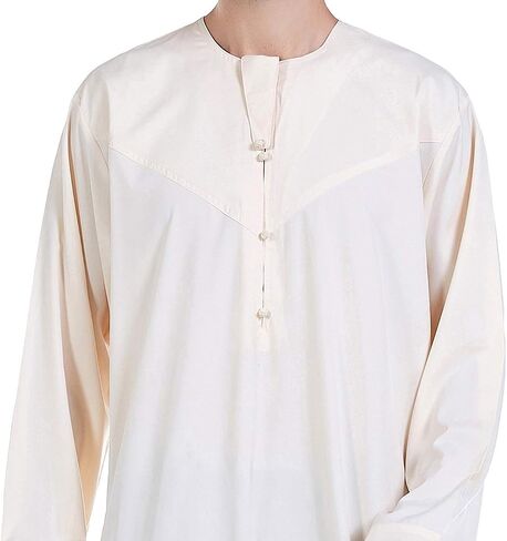 GladThink Men's Muslim Arab Thobe with Long Sleeves Round Collar in Saudi Arabia