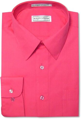 Biagio Men's 100% Cotton Solid HOT Pink Fuchsia Dress Shirt w/Convertible Cuffs in Saudi Arabia