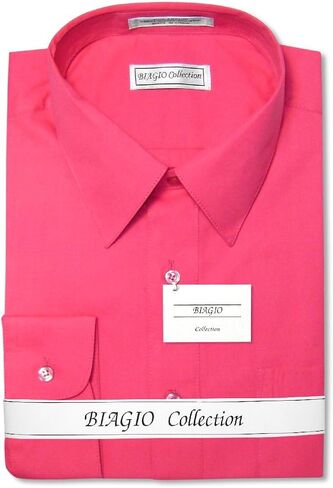 Biagio Men's 100% Cotton Solid HOT Pink Fuchsia Dress Shirt w/Convertible Cuffs in Saudi Arabia