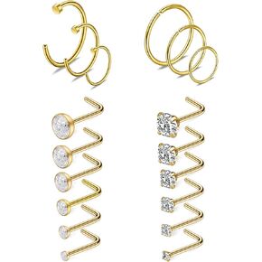 Ruifan 22G 1.5mm 2mm 2.5mm 3mm 3.5mm 4mm Diamond CZ Nose L Shaped Studs Rings Nose Hoop Ring Piercing Jewelry 4-18PCS in Saudi Arabia