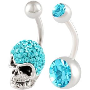 bodyjewellery 2 pcs 14g 3/8 Inch 10mm Skull Crystal Belly Button Bar Ring Implant Grade Surgical Steel Navel Barbell Piercing in Saudi Arabia