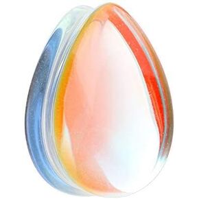 Luminous Moonstone Iridescent TearDrop Glass Double Flared Ear Gauge Plug in Saudi Arabia
