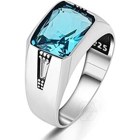 925 Sterling Silver Aquamarine Stone Turkish Men's Ring in Kuwait