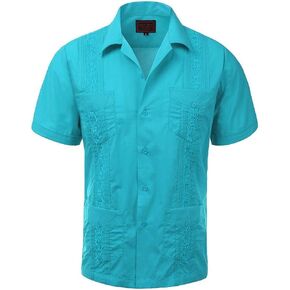 vkwear Guayabera Men's Cuban Beach Wedding Short Sleeve Button-up Casual Dress Shirt in Kuwait