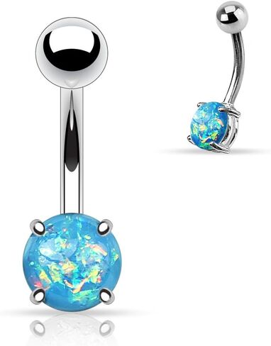 14G Opal Glitter Prong Set 316L Surgical Steel Belly Button Rings in Saudi Arabia