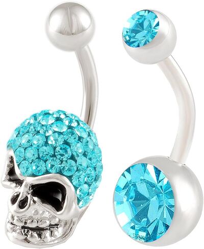 Bodyjewellery 2 قطعة 14 جرام 3/8 بوصة 10 مللي متر الجمجمة كريستال البطن زر شريط حلقة زرع الصف الجراحية الصلب السرة الحديد ثقب in Kuwait