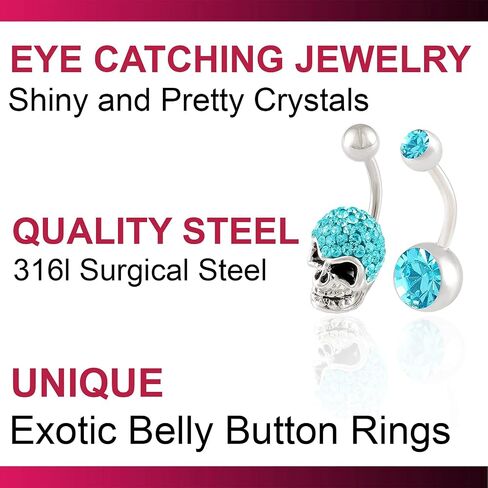 Bodyjewellery 2 قطعة 14 جرام 3/8 بوصة 10 مللي متر الجمجمة كريستال البطن زر شريط حلقة زرع الصف الجراحية الصلب السرة الحديد ثقب in Kuwait
