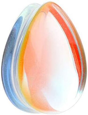 Luminous Moonstone Iridescent TearDrop Glass Double Flared Ear Gauge Plug in Saudi Arabia