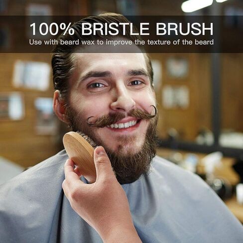 Beard Brush Grooming Kit, Wooden Comb, Shaping Tool, Mustache Trimming Scissors, Boar Bristle Brush, Beard Shaping Tools, Great Care Gifts for Men in Saudi Arabia