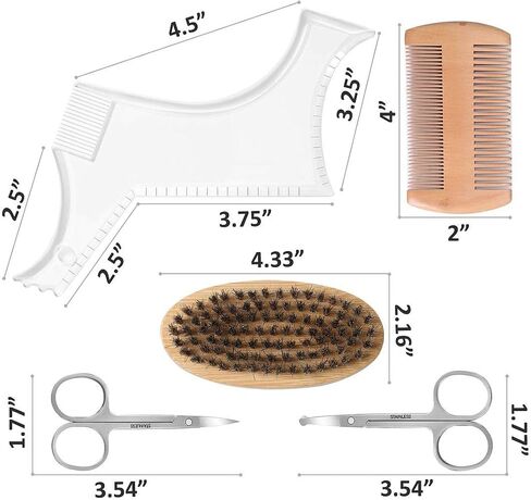 Beard Brush Grooming Kit, Wooden Comb, Shaping Tool, Mustache Trimming Scissors, Boar Bristle Brush, Beard Shaping Tools, Great Care Gifts for Men in Saudi Arabia