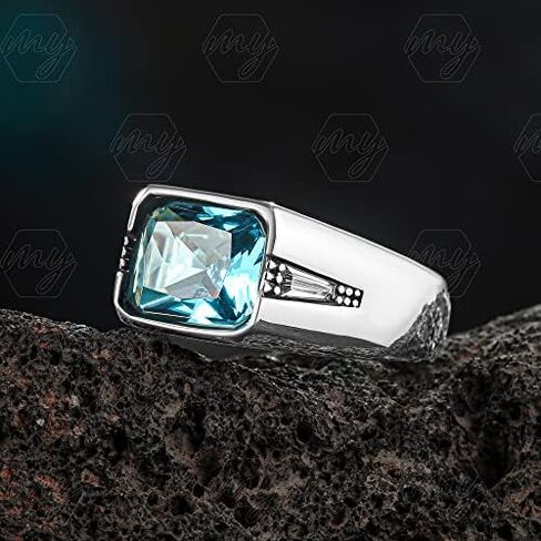 925 Sterling Silver Aquamarine Stone Turkish Men's Ring in Kuwait