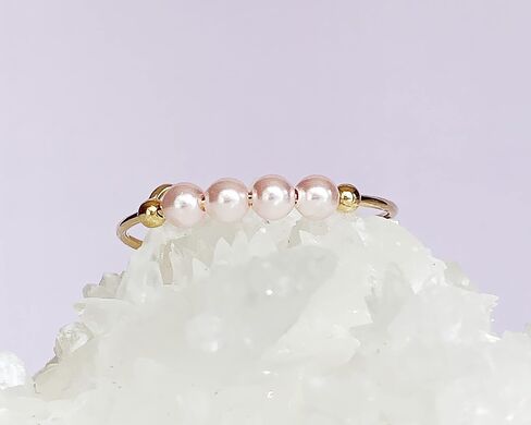 Spinner Fidget Ring, Dainty Pink Crystal Pearls, Helps Relieve Stress Anxiety Worry, 14K Gold Filled or Sterling Silver Adjustable Band, Jewelry Inspirations in Saudi Arabia