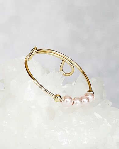 Spinner Fidget Ring, Dainty Pink Crystal Pearls, Helps Relieve Stress Anxiety Worry, 14K Gold Filled or Sterling Silver Adjustable Band, Jewelry Inspirations in Saudi Arabia