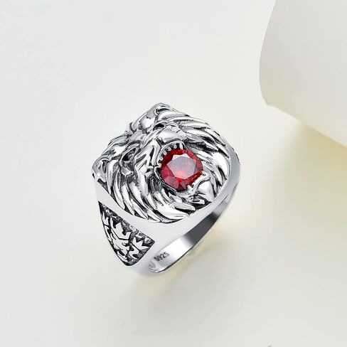 Pytali Lion Head Ring for Men Sterling Silver Ruby Ring Vintage Gothic Biker Roaring Lion Head Animal Rings Punk Lion Jewelry Gift for Men in Kuwait