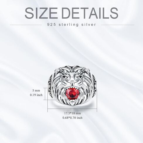 Pytali Lion Head Ring for Men Sterling Silver Ruby Ring Vintage Gothic Biker Roaring Lion Head Animal Rings Punk Lion Jewelry Gift for Men in Kuwait