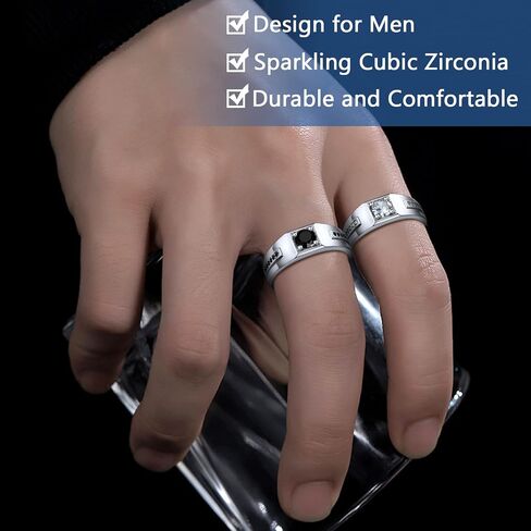 Silvora Sterling Silver Rings for Men Women, Shiny Cubic Zirconia Wedding Bands with Delicate Gift Packaging, Personalized Customizable in Kuwait