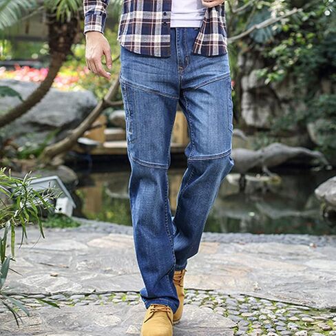 Men's Regular Fit Vintage Jeans Straight Multi Pockets Cargo Denim Pants Casual Zipper Pocket Moto Biker Jean in Saudi Arabia