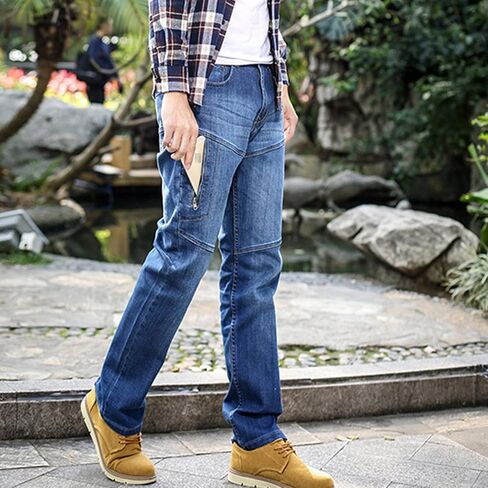 Men's Regular Fit Vintage Jeans Straight Multi Pockets Cargo Denim Pants Casual Zipper Pocket Moto Biker Jean in Saudi Arabia