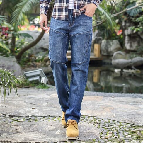 Men's Regular Fit Vintage Jeans Straight Multi Pockets Cargo Denim Pants Casual Zipper Pocket Moto Biker Jean in Saudi Arabia