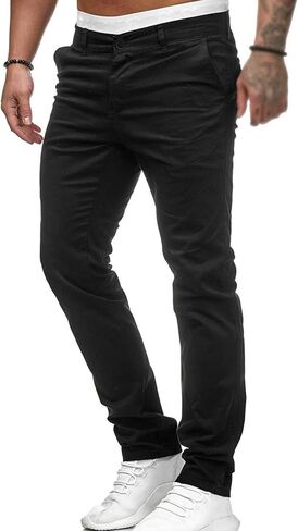 Men's Classic Lightweight Chino Pants Flat Front Comfort Stretch Solid Pant Casual Basic Straight Fit Trousers in Kuwait