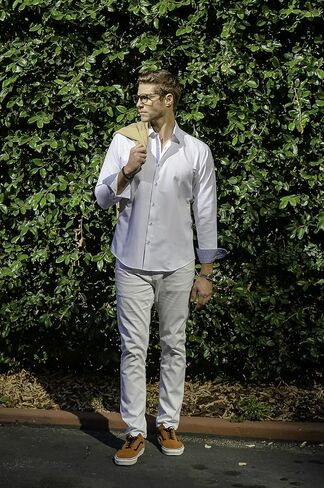Gravity Homme - Stylish & Contrasting Men’s Button Down Long-Sleeve Dress Shirt With Curved Hem - Perfect Casual Wear in Saudi Arabia