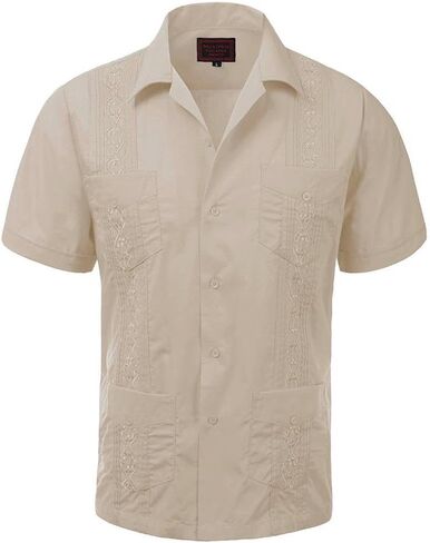 vkwear Guayabera Men's Cuban Beach Wedding Short Sleeve Button-up Casual Dress Shirt in Kuwait