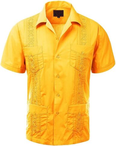 vkwear Guayabera Men's Cuban Beach Wedding Short Sleeve Button-up Casual Dress Shirt in Kuwait