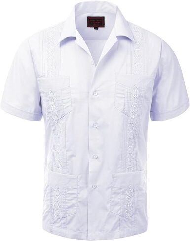 vkwear Guayabera Men's Cuban Beach Wedding Short Sleeve Button-up Casual Dress Shirt in Kuwait