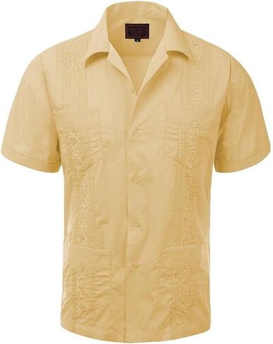 vkwear Guayabera Men's Cuban Beach Wedding Short Sleeve Button-up Casual Dress Shirt in Kuwait