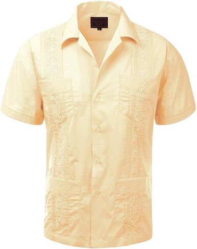 vkwear Guayabera Men's Cuban Beach Wedding Short Sleeve Button-up Casual Dress Shirt in Kuwait