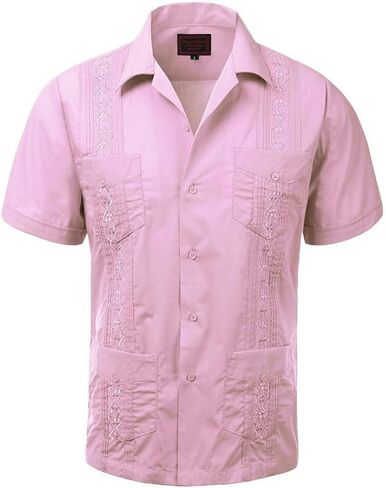 vkwear Guayabera Men's Cuban Beach Wedding Short Sleeve Button-up Casual Dress Shirt in Kuwait