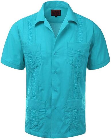 قميص vkwear Guayabera الرجالي لحفلات الزفاف الكوبي على الشاطئ بأكمام قصيرة وأزرار لأعلى in Kuwait