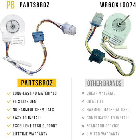 WR60X10307 WR60X10074 Evaporator Fan Motor by PartsBroz - Compatible Hotpoint, GE Refrigerator Parts & Accessories - Replaces AP3191003 EA304658 PS304658 - Upgraded Cool Air Producer for Home Fridge in Saudi Arabia
