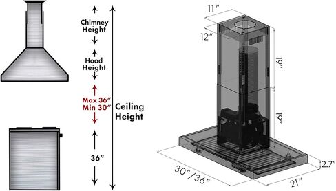 ZLINE 36" Convertible Island Mount Range Hood in Black Stainless Steel (BSKE2iN-36) in Saudi Arabia