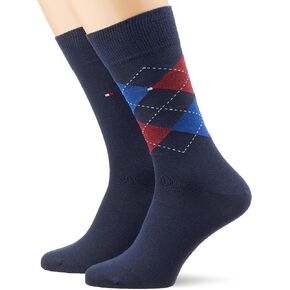 Tommy Hilfiger Men's 2-Pack Argyle Pattern and Plain Socks, Navy/Red in Saudi Arabia