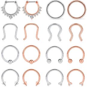 Ruifan 16G Horseshoe Circular Barbell and Nose Ear Daith Septum Clicker Ring with Clear CZ Gems 316L Surgical Steel 2-16PCS in Saudi Arabia