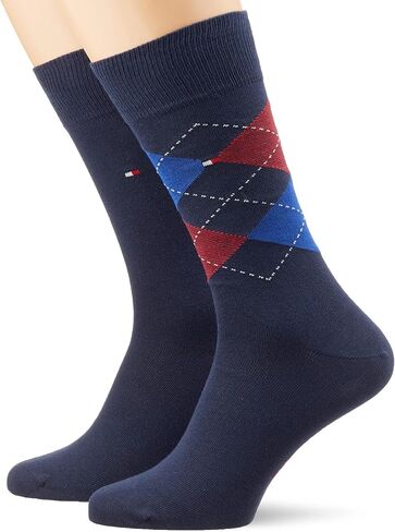 Tommy Hilfiger Men's 2-Pack Argyle Pattern and Plain Socks, Navy/Red in Saudi Arabia