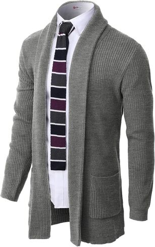 H2H Mens Casual Comfortable Fit Ruffle Shawl Collar Knitted Open Front Long Length Sweater Cardigan in Kuwait