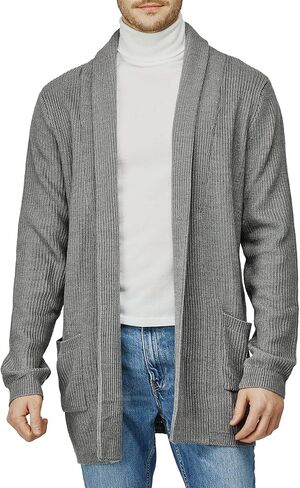 H2H Mens Casual Comfortable Fit Ruffle Shawl Collar Knitted Open Front Long Length Sweater Cardigan in Kuwait