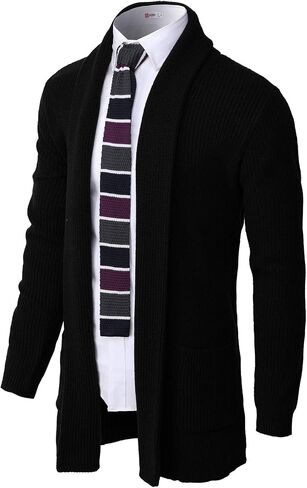 H2H Mens Casual Comfortable Fit Ruffle Shawl Collar Knitted Open Front Long Length Sweater Cardigan in Kuwait