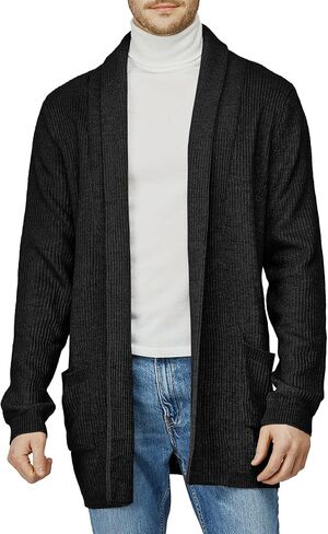 H2H Mens Casual Comfortable Fit Ruffle Shawl Collar Knitted Open Front Long Length Sweater Cardigan in Kuwait