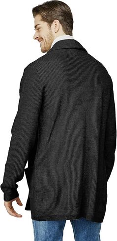 H2H Mens Casual Comfortable Fit Ruffle Shawl Collar Knitted Open Front Long Length Sweater Cardigan in Kuwait