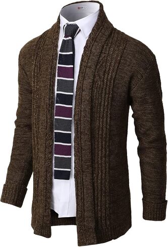 H2H Mens Casual Comfortable Fit Ruffle Shawl Collar Knitted Open Front Long Length Sweater Cardigan in Kuwait