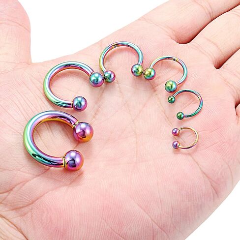 Cisyozi 6PCS 20G 16G 14G 12G 8G 6G Surgical Steel Horseshoes Nose Septum Eyebrow Lip Tragus Helix Cartilage Earring Hoop Piercing Ring Jewelry in Saudi Arabia