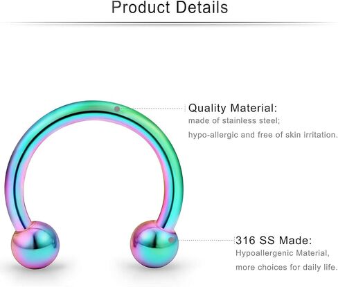 Cisyozi 6PCS 20G 16G 14G 12G 8G 6G Surgical Steel Horseshoes Nose Septum Eyebrow Lip Tragus Helix Cartilage Earring Hoop Piercing Ring Jewelry in Saudi Arabia
