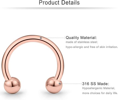 Cisyozi 6PCS 20G 16G 14G 12G 8G 6G Surgical Steel Horseshoes Nose Septum Eyebrow Lip Tragus Helix Cartilage Earring Hoop Piercing Ring Jewelry in Saudi Arabia